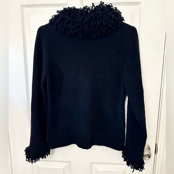 All Points Reference Point Black Pink Cardigan Button Sweater Fringe Trim Small - Picture 5 of 5